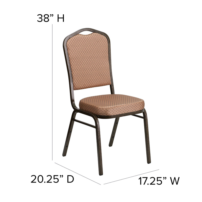 SINGLEWAVE Series Crown Back Stacking Banquet Chair in Gold Diamond Patterned Fabric - Gold Vein Frame