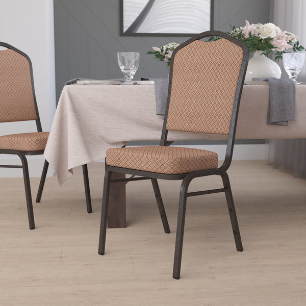 SINGLEWAVE Series Crown Back Stacking Banquet Chair in Gold Diamond Patterned Fabric - Gold Vein Frame