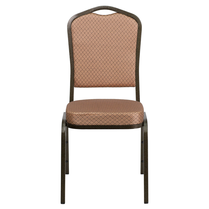 SINGLEWAVE Series Crown Back Stacking Banquet Chair in Gold Diamond Patterned Fabric - Gold Vein Frame