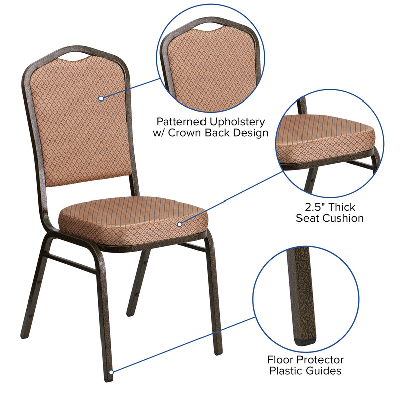 SINGLEWAVE Series Crown Back Stacking Banquet Chair in Gold Diamond Patterned Fabric - Gold Vein Frame