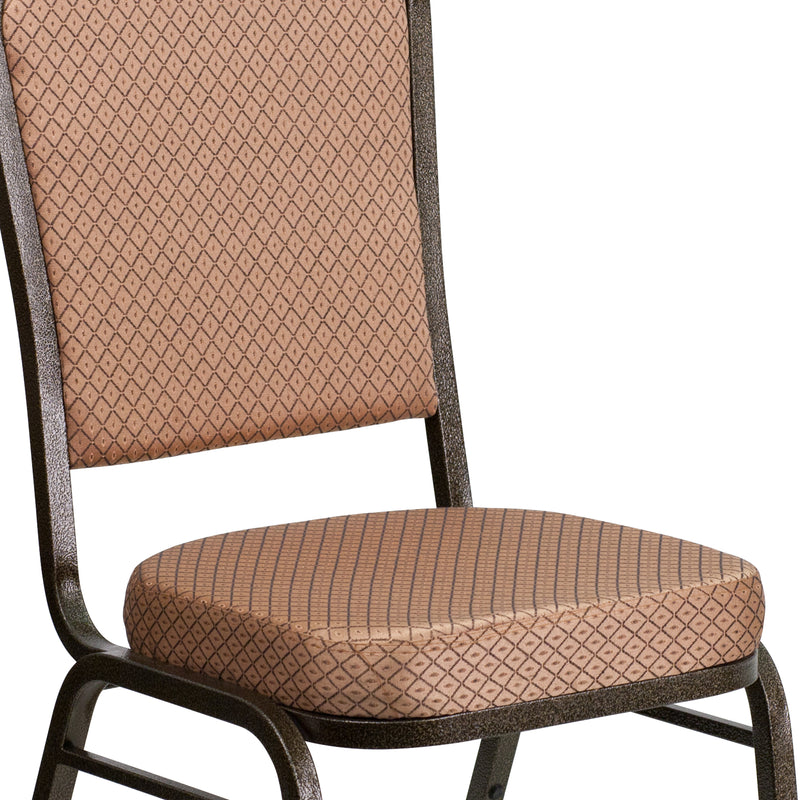 SINGLEWAVE Series Crown Back Stacking Banquet Chair in Gold Diamond Patterned Fabric - Gold Vein Frame