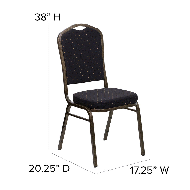 SINGLEWAVE Series Crown Back Stacking Banquet Chair in Black Patterned Fabric - Gold Vein Frame