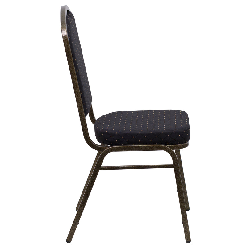 SINGLEWAVE Series Crown Back Stacking Banquet Chair in Black Patterned Fabric - Gold Vein Frame