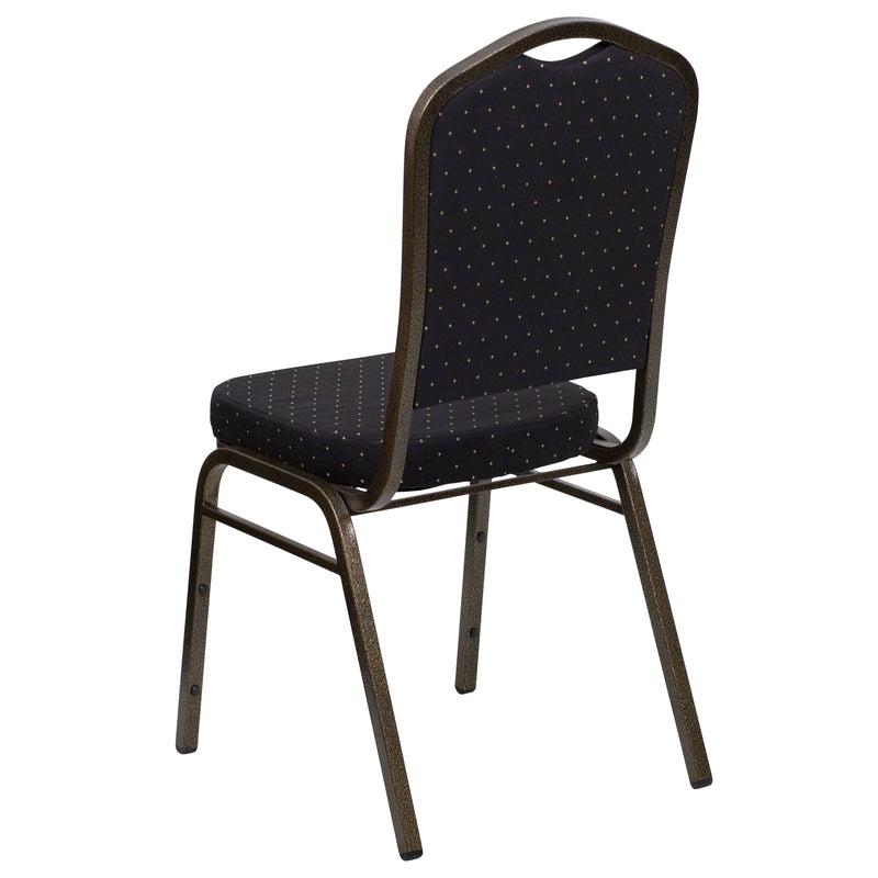 SINGLEWAVE Series Crown Back Stacking Banquet Chair in Black Patterned Fabric - Gold Vein Frame