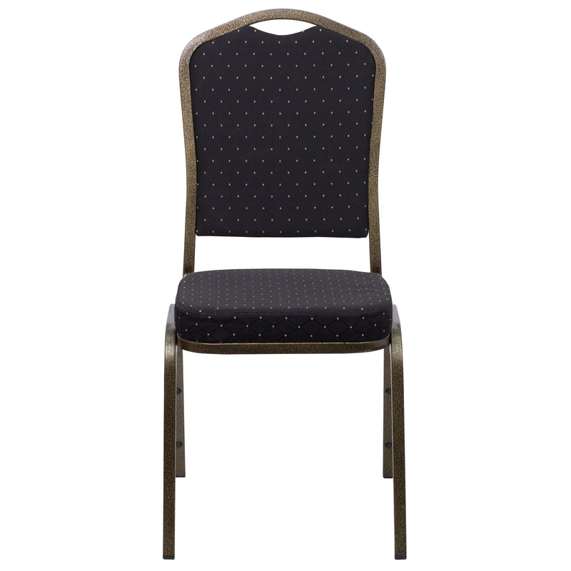 SINGLEWAVE Series Crown Back Stacking Banquet Chair in Black Patterned Fabric - Gold Vein Frame