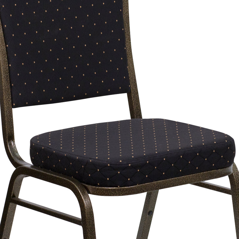 SINGLEWAVE Series Crown Back Stacking Banquet Chair in Black Patterned Fabric - Gold Vein Frame