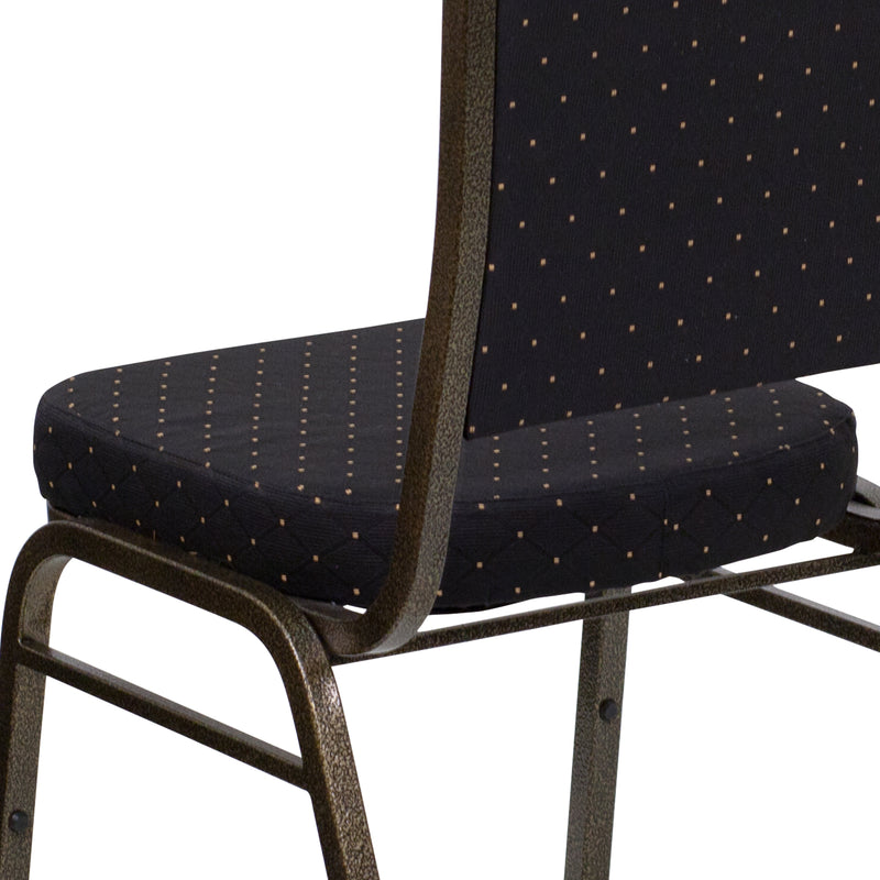 SINGLEWAVE Series Crown Back Stacking Banquet Chair in Black Patterned Fabric - Gold Vein Frame