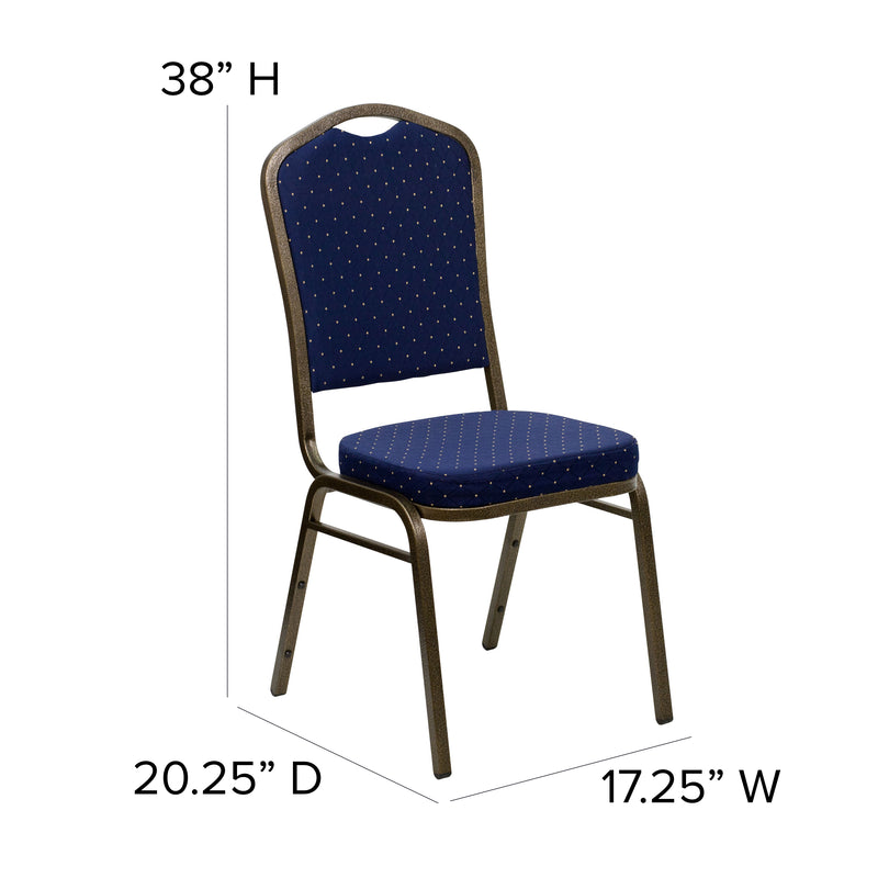 SINGLEWAVE Series Crown Back Stacking Banquet Chair in Navy Blue Dot Patterned Fabric - Gold Vein Frame