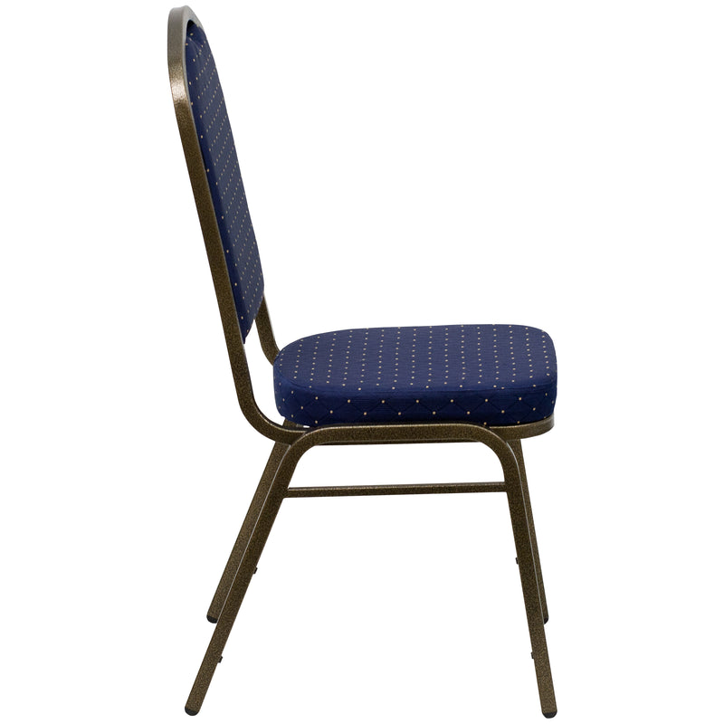 SINGLEWAVE Series Crown Back Stacking Banquet Chair in Navy Blue Dot Patterned Fabric - Gold Vein Frame