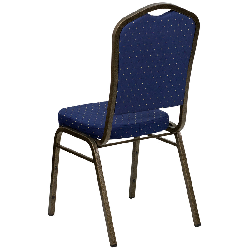 SINGLEWAVE Series Crown Back Stacking Banquet Chair in Navy Blue Dot Patterned Fabric - Gold Vein Frame