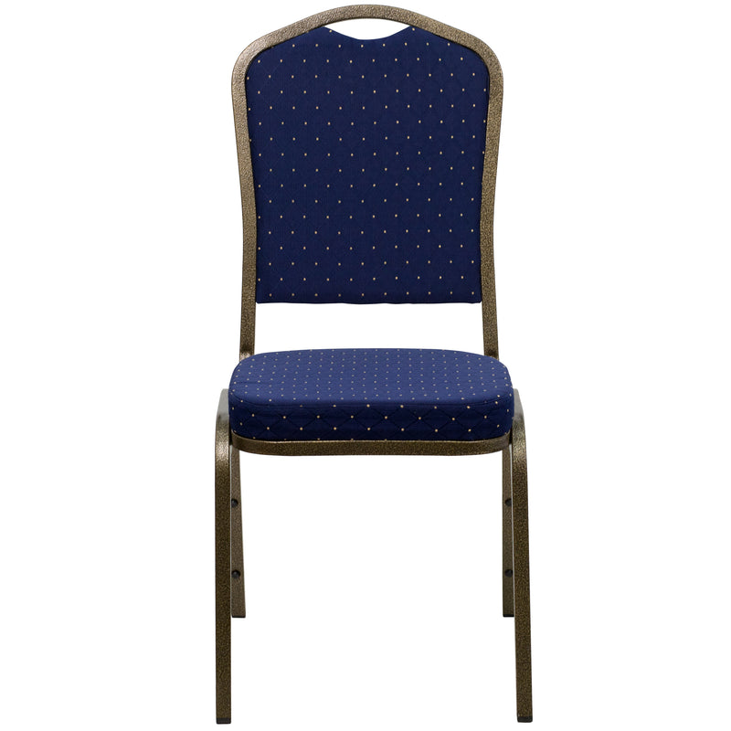 SINGLEWAVE Series Crown Back Stacking Banquet Chair in Navy Blue Dot Patterned Fabric - Gold Vein Frame