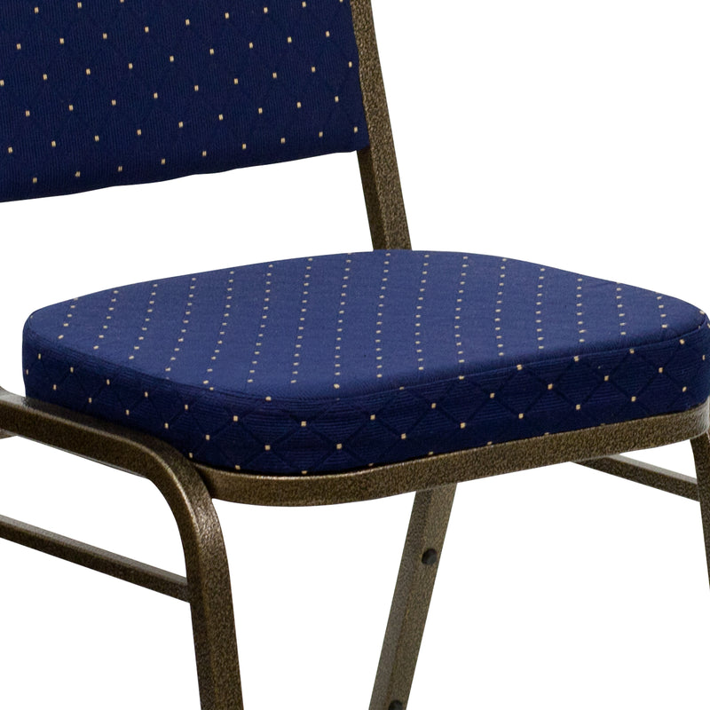 SINGLEWAVE Series Crown Back Stacking Banquet Chair in Navy Blue Dot Patterned Fabric - Gold Vein Frame