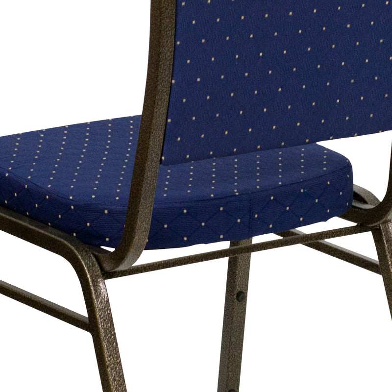 SINGLEWAVE Series Crown Back Stacking Banquet Chair in Navy Blue Dot Patterned Fabric - Gold Vein Frame