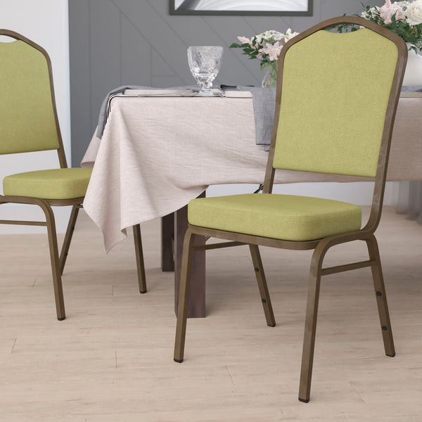 SINGLEWAVE Series Crown Back Stacking Banquet Chair in Moss Fabric - Gold Vein Frame