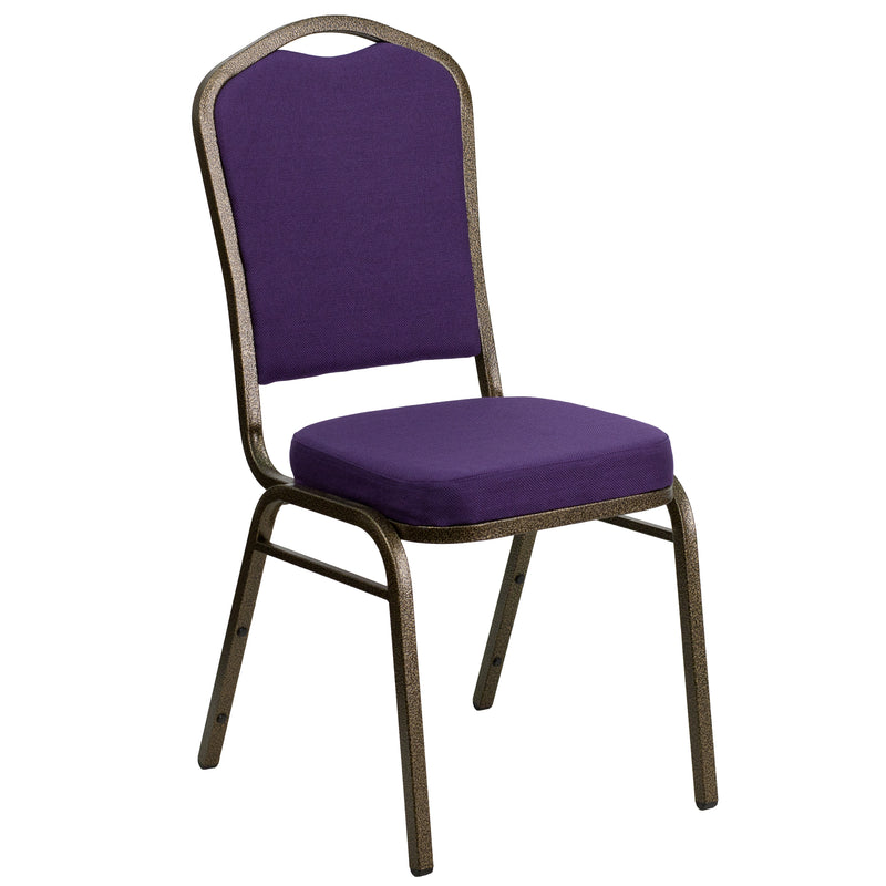 SINGLEWAVE Series Crown Back Stacking Banquet Chair in Purple Fabric - Gold Vein Frame