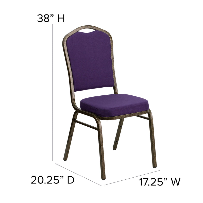 SINGLEWAVE Series Crown Back Stacking Banquet Chair in Purple Fabric - Gold Vein Frame