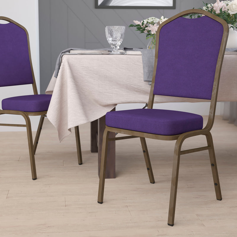 SINGLEWAVE Series Crown Back Stacking Banquet Chair in Purple Fabric - Gold Vein Frame