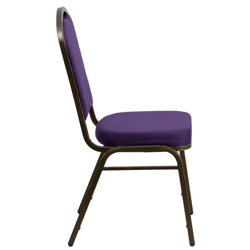 SINGLEWAVE Series Crown Back Stacking Banquet Chair in Purple Fabric - Gold Vein Frame