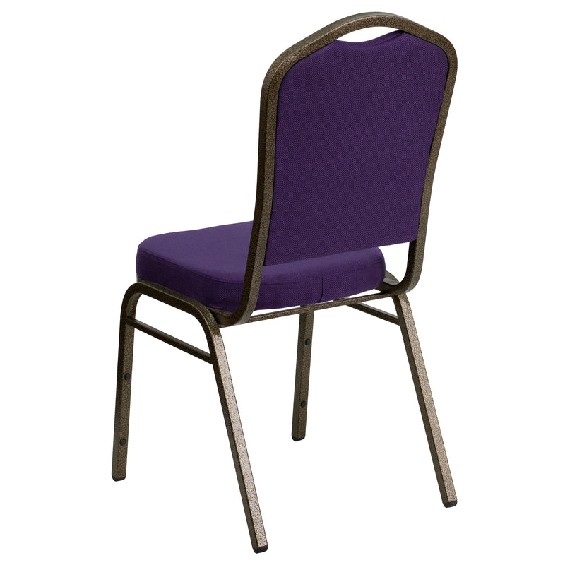 SINGLEWAVE Series Crown Back Stacking Banquet Chair in Purple Fabric - Gold Vein Frame