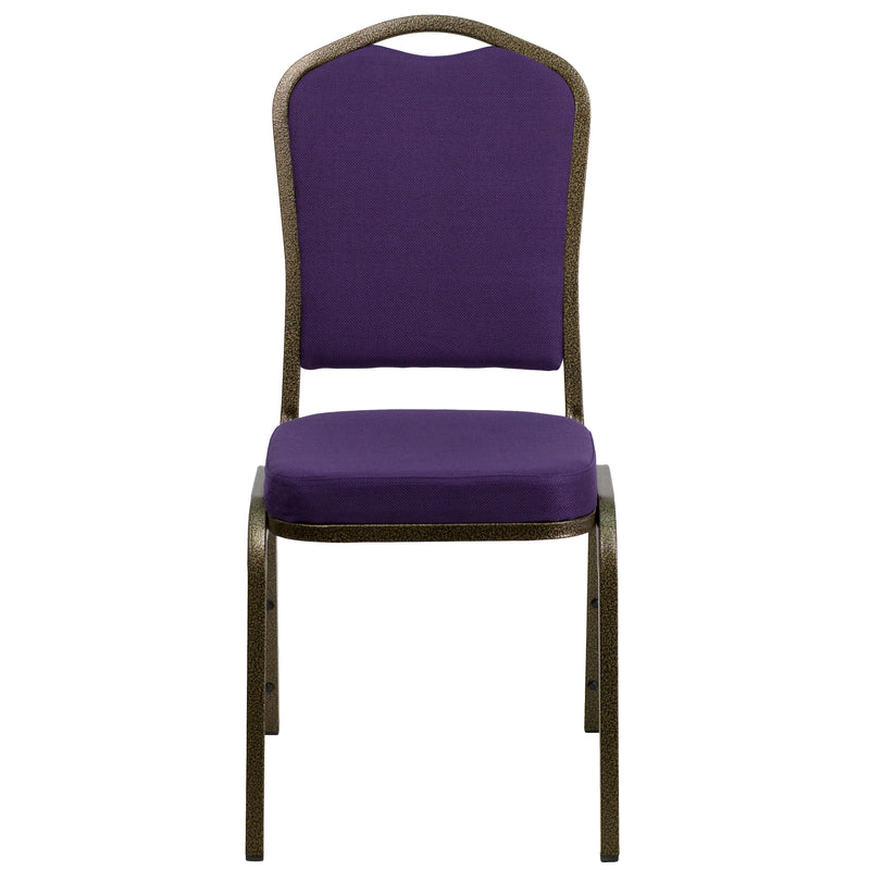 SINGLEWAVE Series Crown Back Stacking Banquet Chair in Purple Fabric - Gold Vein Frame