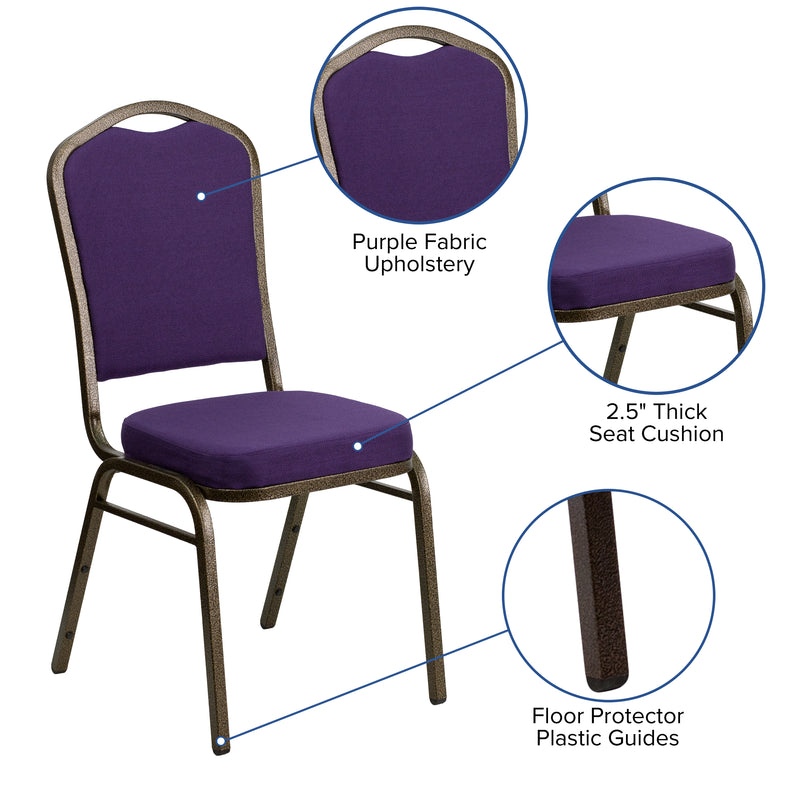 SINGLEWAVE Series Crown Back Stacking Banquet Chair in Purple Fabric - Gold Vein Frame