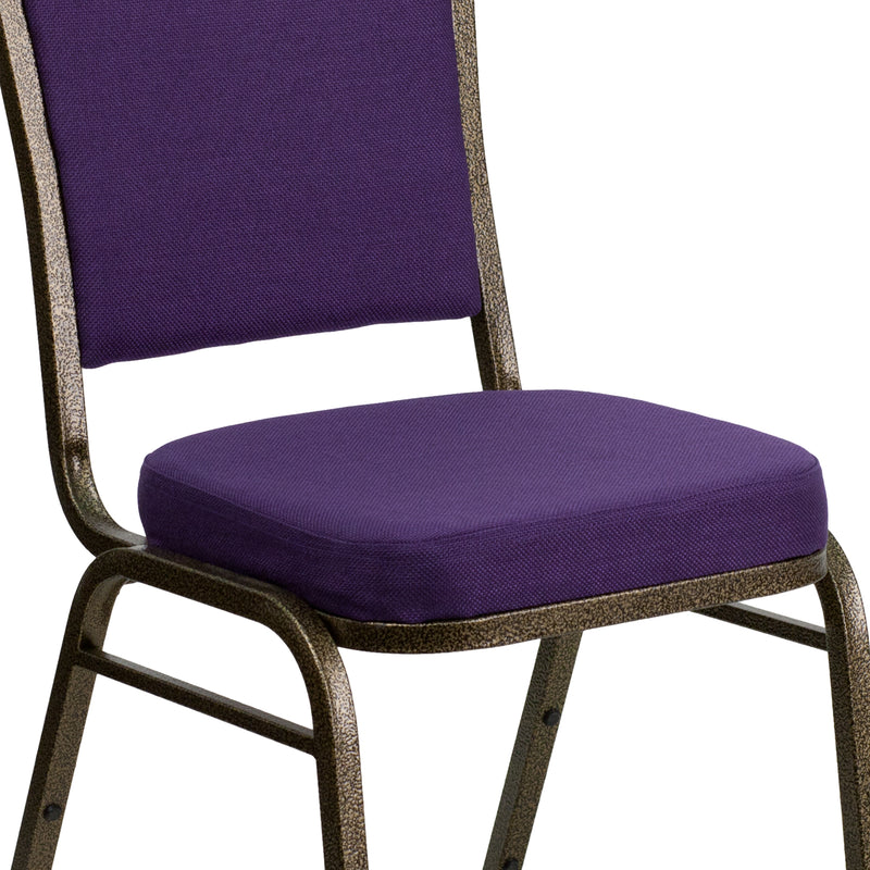 SINGLEWAVE Series Crown Back Stacking Banquet Chair in Purple Fabric - Gold Vein Frame