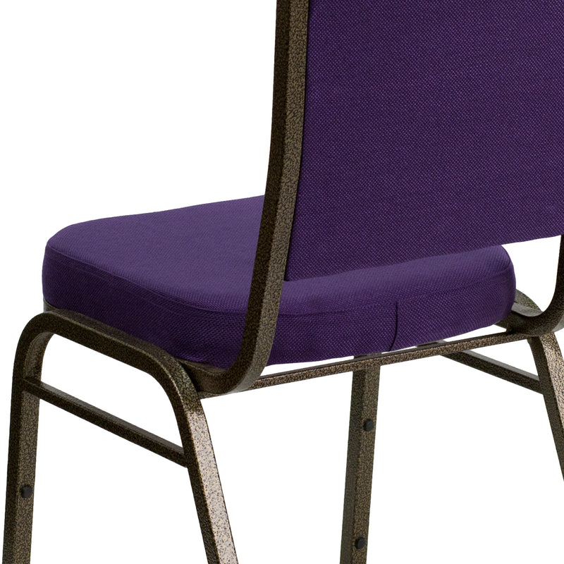 SINGLEWAVE Series Crown Back Stacking Banquet Chair in Purple Fabric - Gold Vein Frame