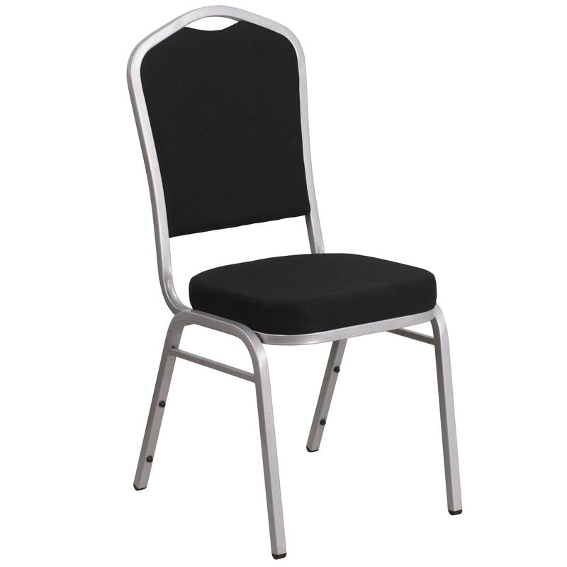 SINGLEWAVE Series Crown Back Stacking Banquet Chair in Black Fabric - Silver Frame