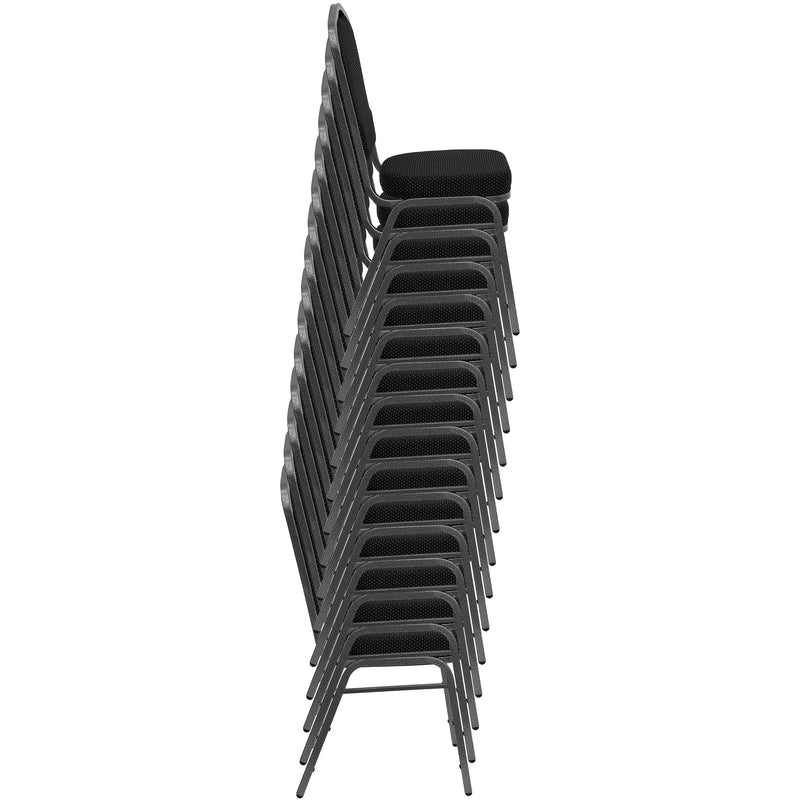 SINGLEWAVE Series Crown Back Stacking Banquet Chair in Black Fabric - Silver Frame