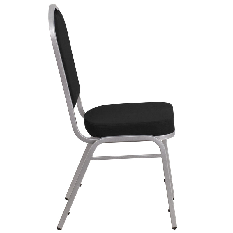 SINGLEWAVE Series Crown Back Stacking Banquet Chair in Black Fabric - Silver Frame