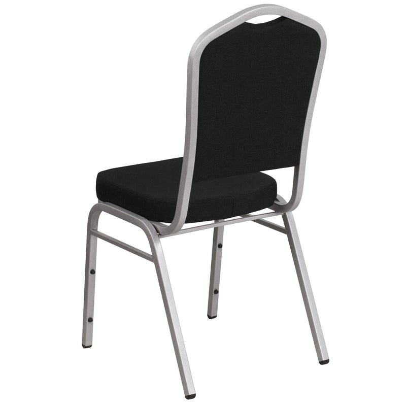 SINGLEWAVE Series Crown Back Stacking Banquet Chair in Black Fabric - Silver Frame