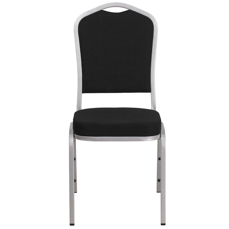 SINGLEWAVE Series Crown Back Stacking Banquet Chair in Black Fabric - Silver Frame