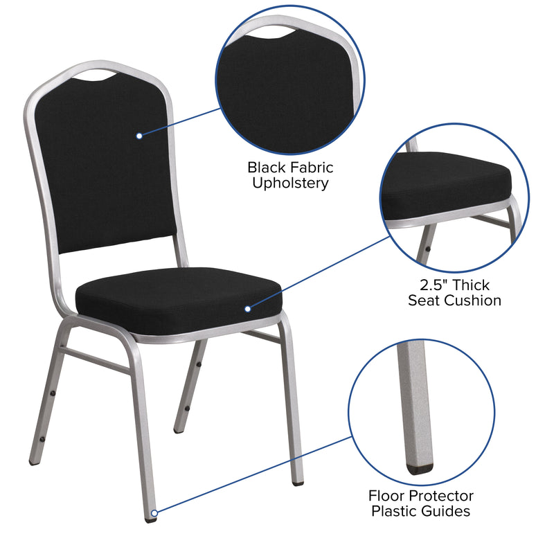 SINGLEWAVE Series Crown Back Stacking Banquet Chair in Black Fabric - Silver Frame