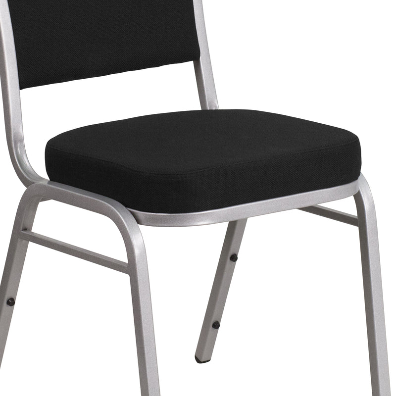 SINGLEWAVE Series Crown Back Stacking Banquet Chair in Black Fabric - Silver Frame