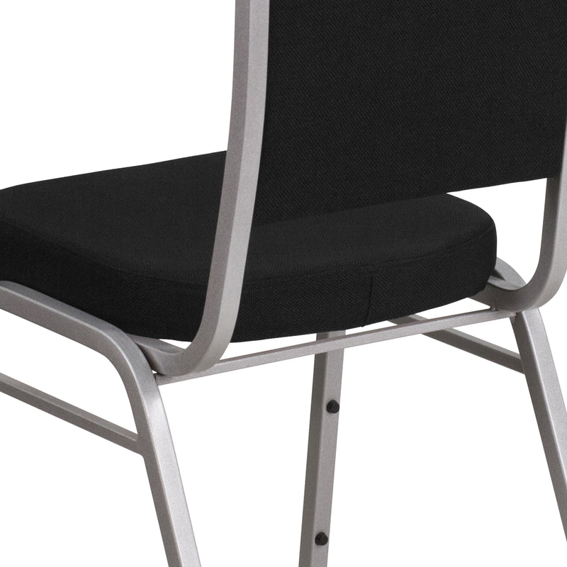 SINGLEWAVE Series Crown Back Stacking Banquet Chair in Black Fabric - Silver Frame