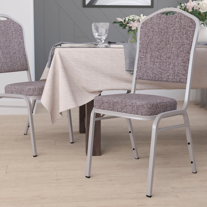 SINGLEWAVE Series Crown Back Stacking Banquet Chair in Herringbone Fabric - Silver Frame