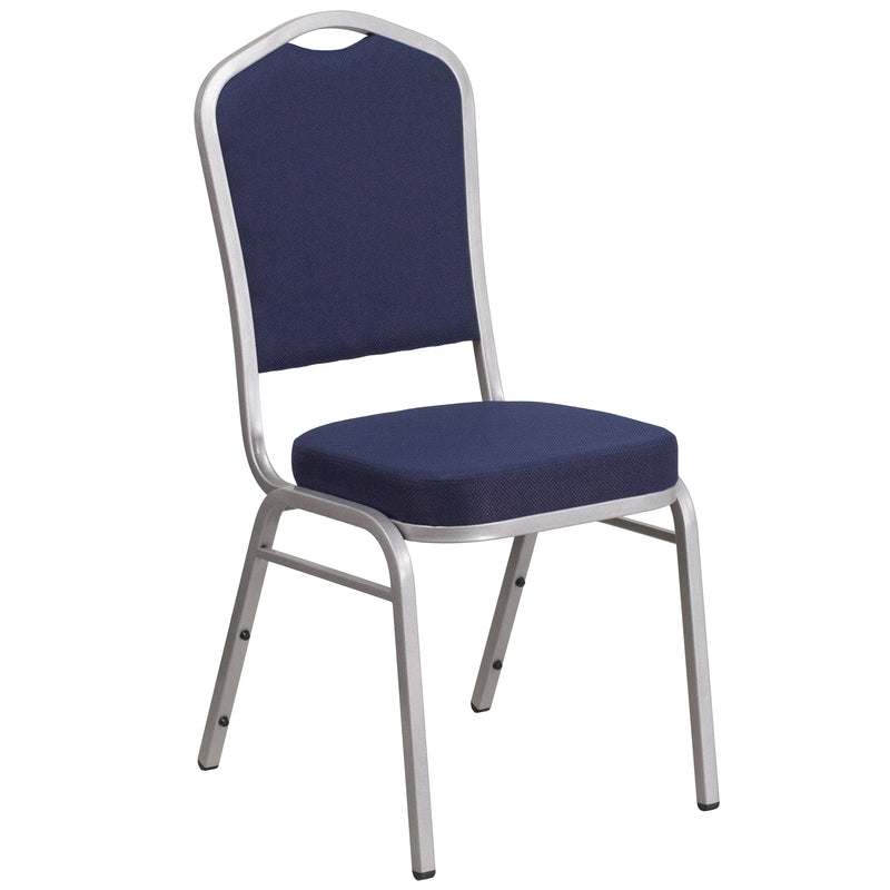 SINGLEWAVE Series Crown Back Stacking Banquet Chair in Navy Fabric - Silver Frame