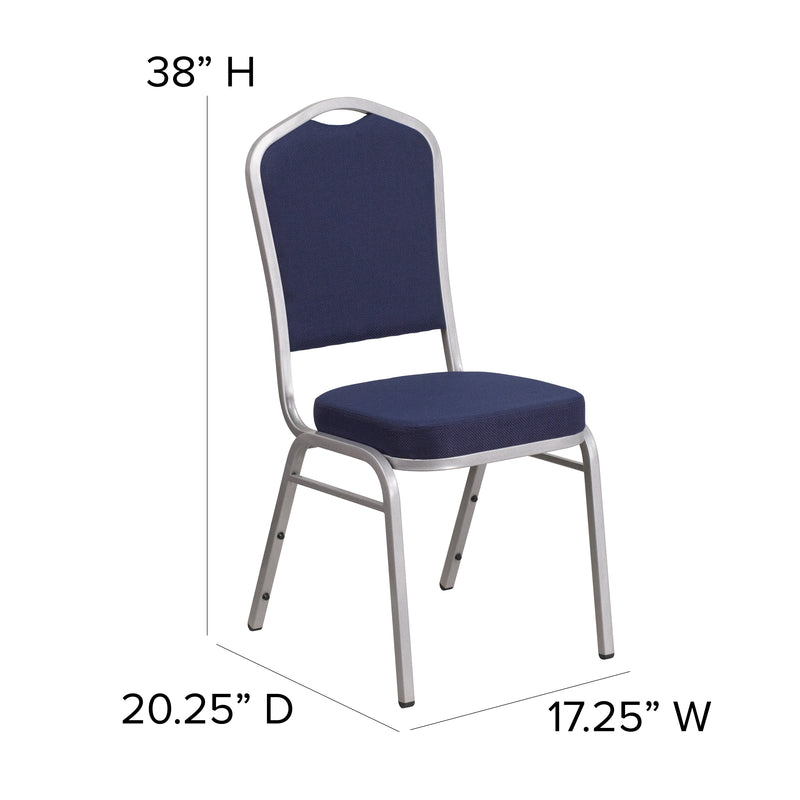 SINGLEWAVE Series Crown Back Stacking Banquet Chair in Navy Fabric - Silver Frame