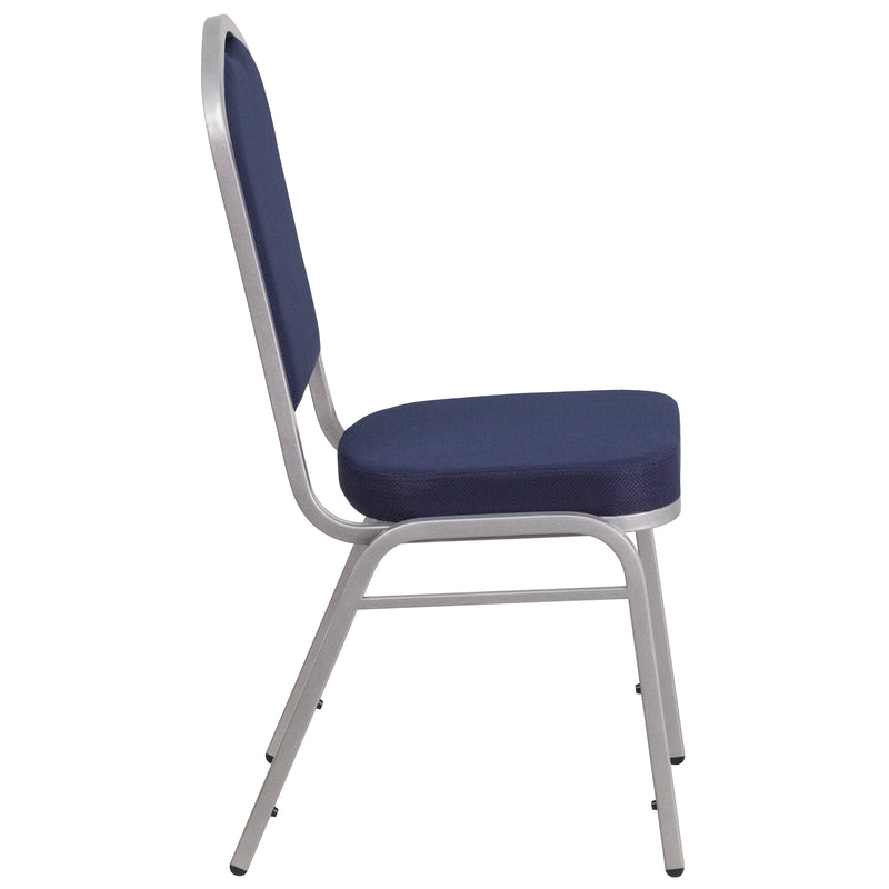 SINGLEWAVE Series Crown Back Stacking Banquet Chair in Navy Fabric - Silver Frame