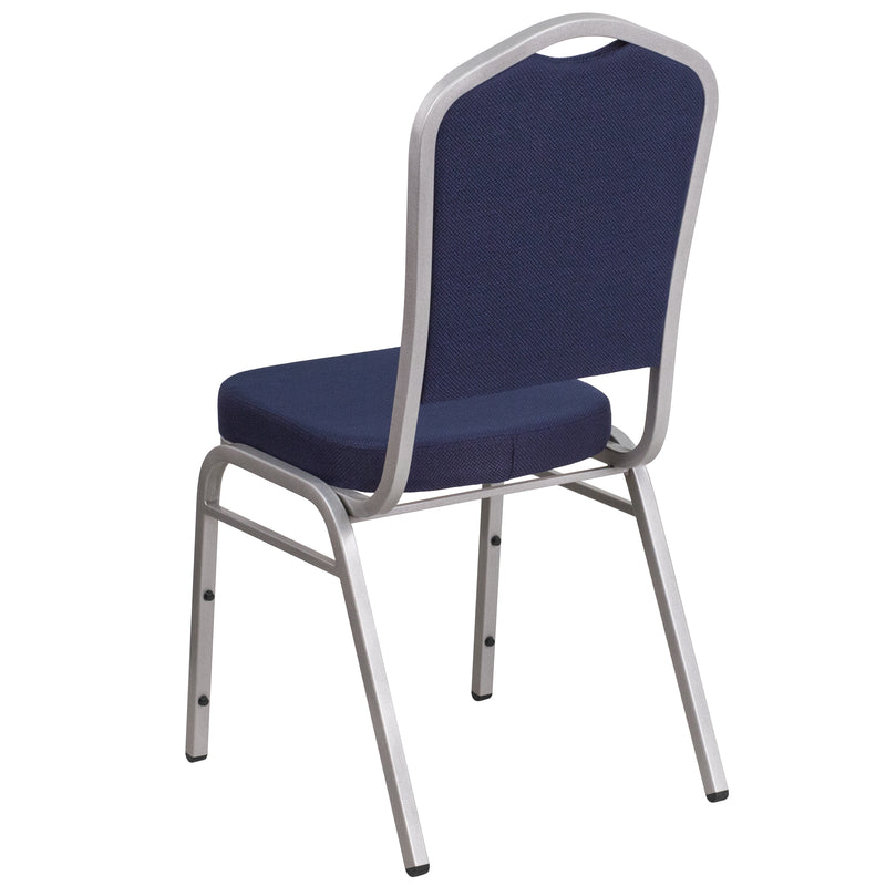 SINGLEWAVE Series Crown Back Stacking Banquet Chair in Navy Fabric - Silver Frame