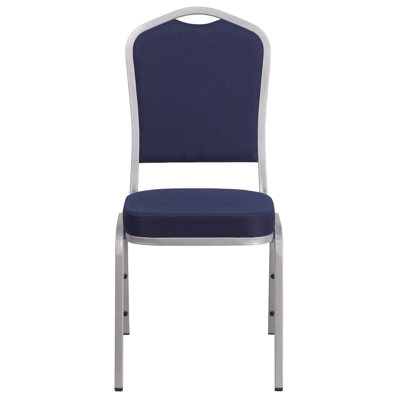 SINGLEWAVE Series Crown Back Stacking Banquet Chair in Navy Fabric - Silver Frame