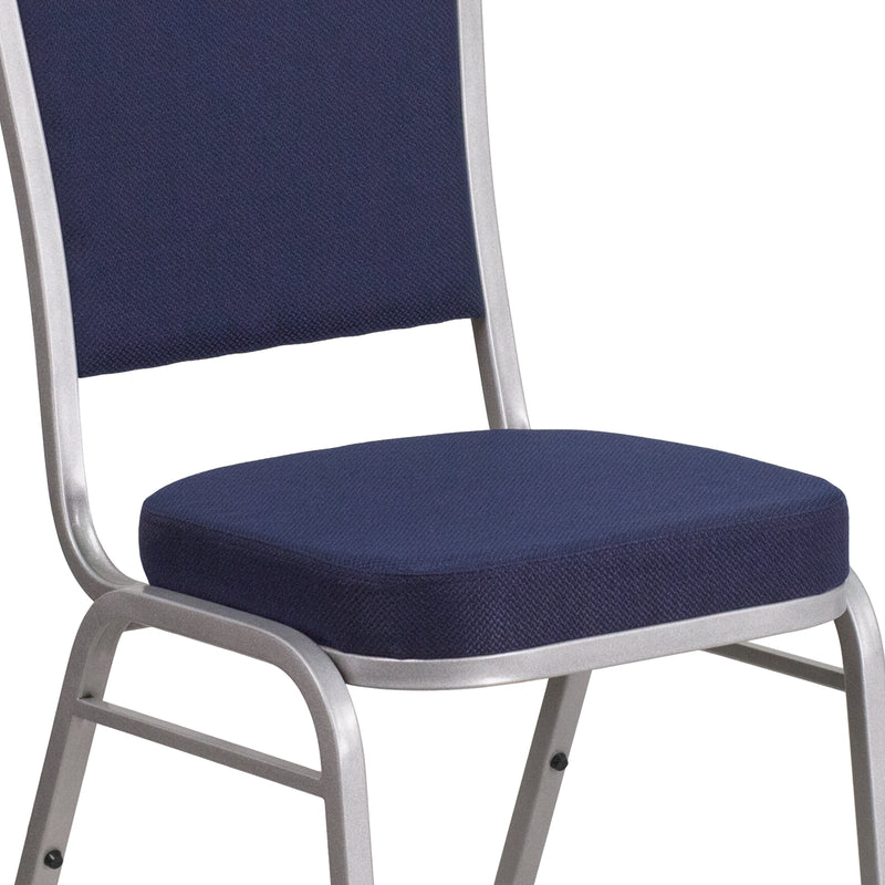 SINGLEWAVE Series Crown Back Stacking Banquet Chair in Navy Fabric - Silver Frame