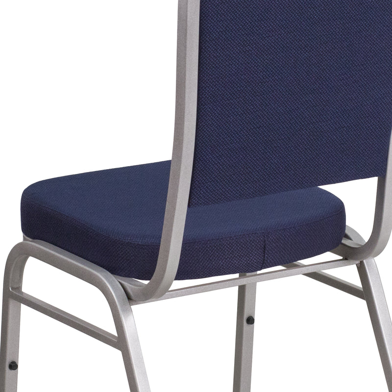 SINGLEWAVE Series Crown Back Stacking Banquet Chair in Navy Fabric - Silver Frame