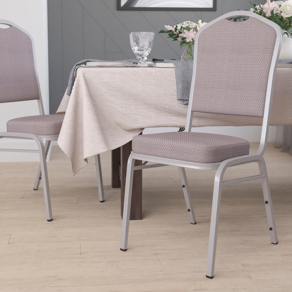 SINGLEWAVE Series Crown Back Stacking Banquet Chair in Gray Dot Fabric - Silver Frame