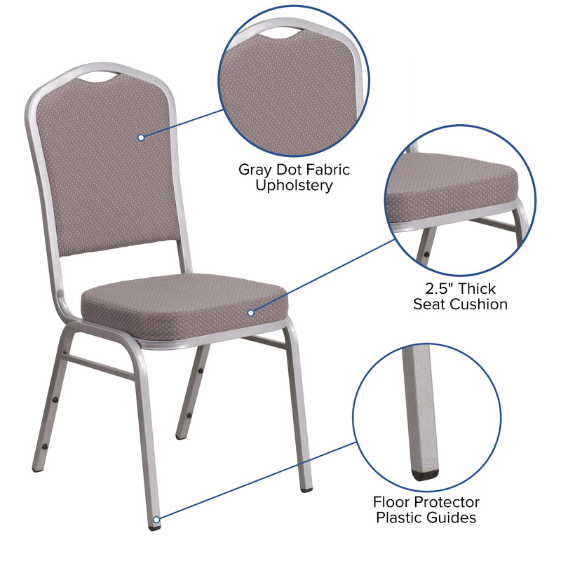 SINGLEWAVE Series Crown Back Stacking Banquet Chair in Gray Dot Fabric - Silver Frame