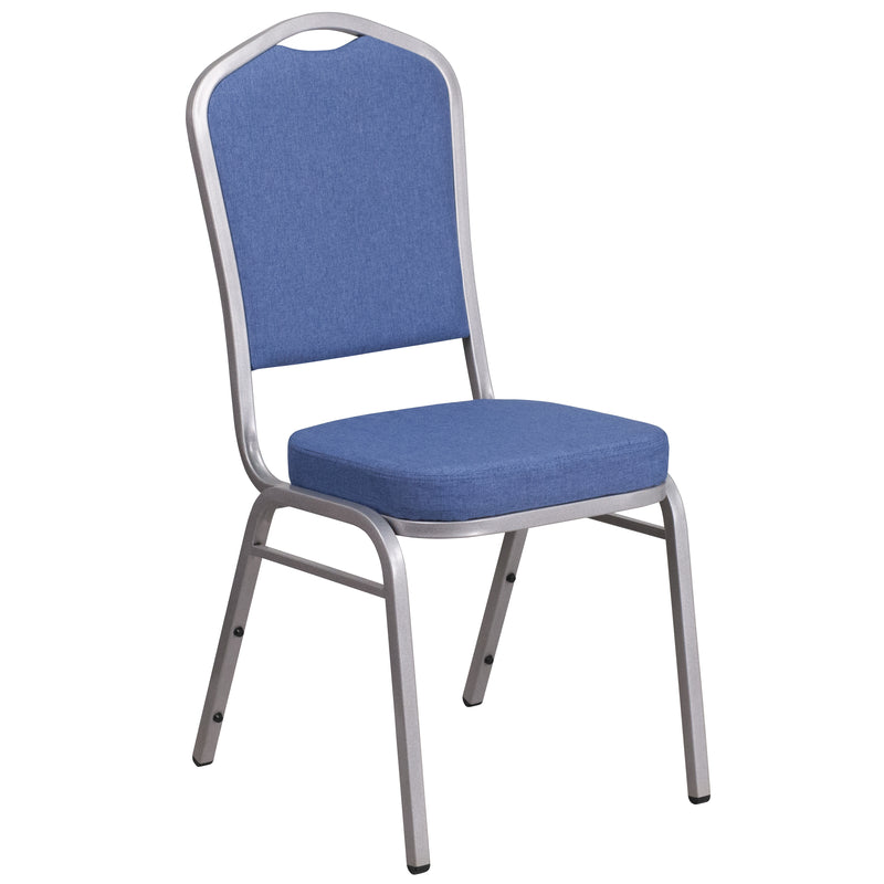 SINGLEWAVE Series Crown Back Stacking Banquet Chair in Blue Fabric - Silver Frame