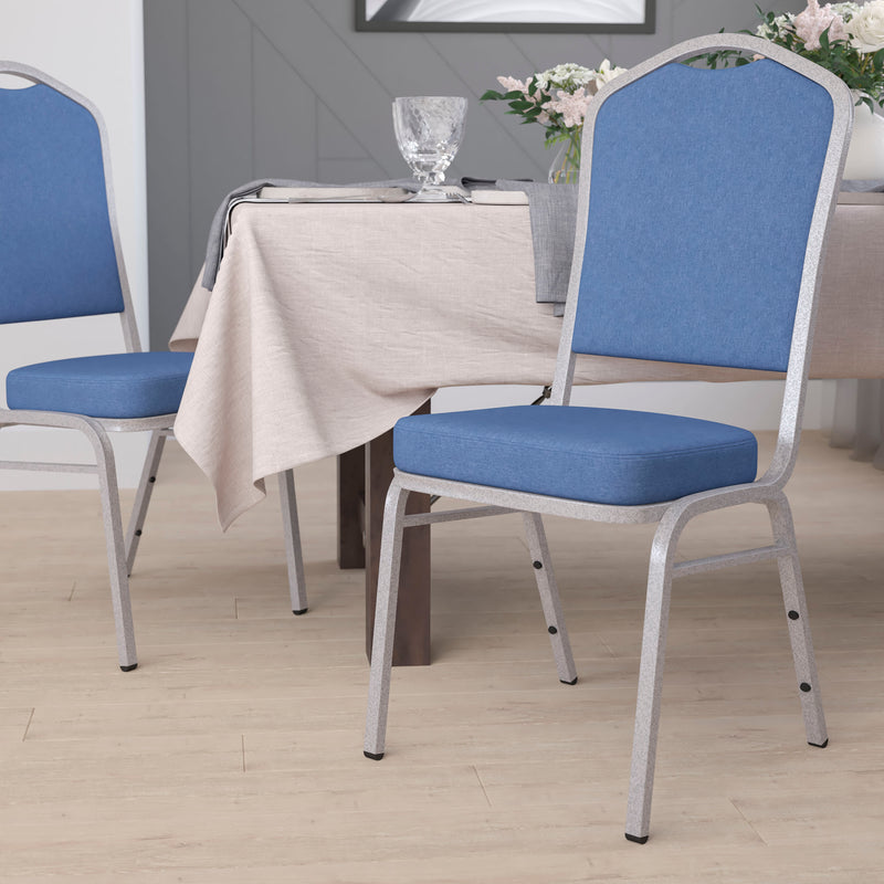 SINGLEWAVE Series Crown Back Stacking Banquet Chair in Blue Fabric - Silver Frame