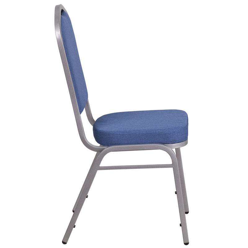 SINGLEWAVE Series Crown Back Stacking Banquet Chair in Blue Fabric - Silver Frame