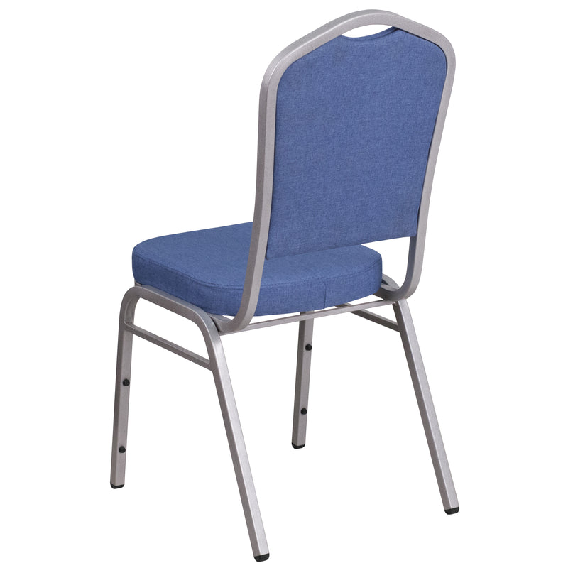 SINGLEWAVE Series Crown Back Stacking Banquet Chair in Blue Fabric - Silver Frame