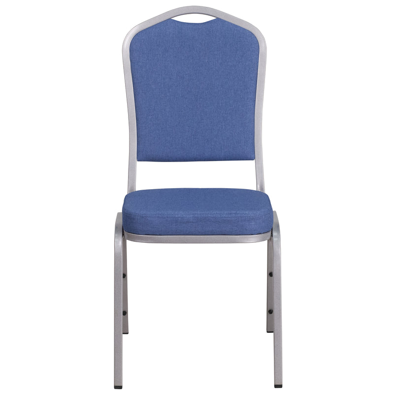 SINGLEWAVE Series Crown Back Stacking Banquet Chair in Blue Fabric - Silver Frame